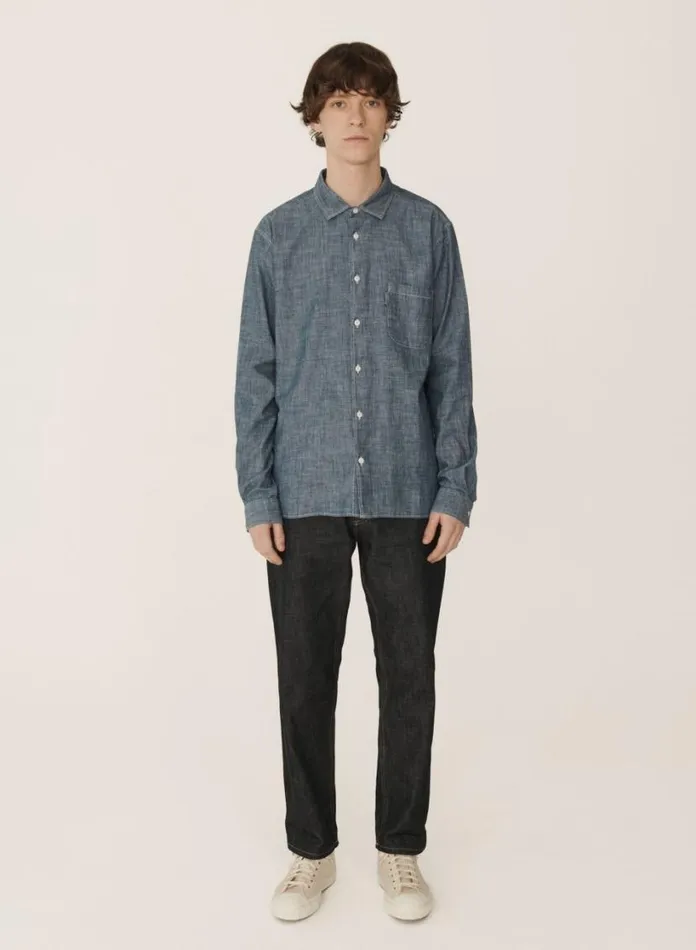 YMC Earth Curtis Chambray Shirt Light Indigo Mens Earth