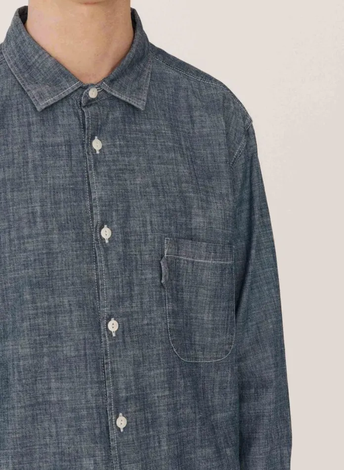 YMC Earth Curtis Chambray Shirt Light Indigo Mens Earth