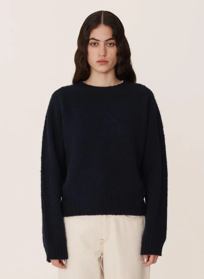 YMC Earth Jets Crew Neck Knit Navy Womens Earth