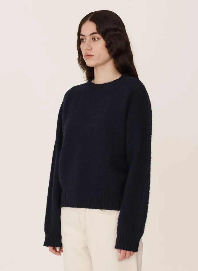 YMC Earth Jets Crew Neck Knit Navy Womens Earth
