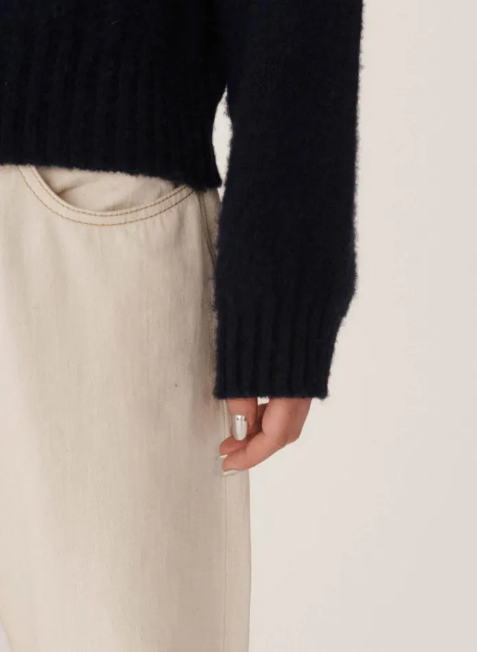 YMC Earth Jets Crew Neck Knit Navy Womens Earth