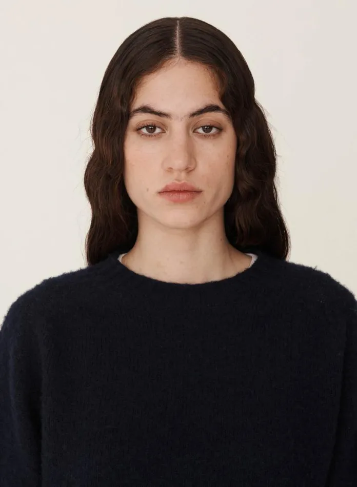 YMC Earth Jets Crew Neck Knit Navy Womens Earth