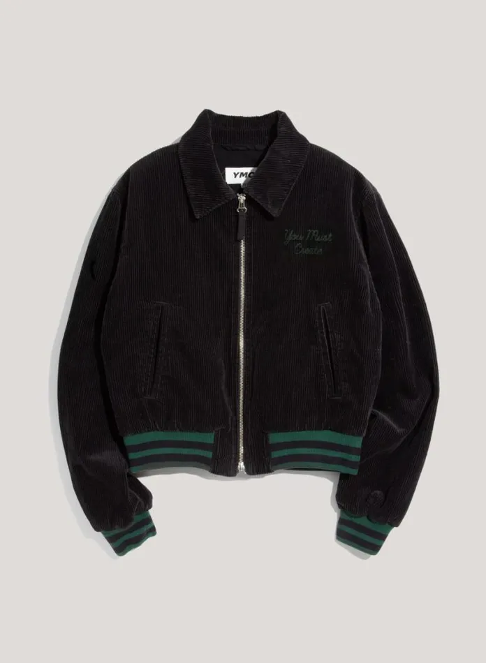 YMC Jets Embroidered Corduroy Baseball Jacket Black Womens Outerwear
