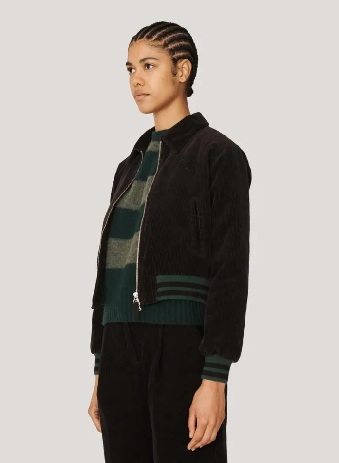 YMC Jets Embroidered Corduroy Baseball Jacket Black Womens Outerwear