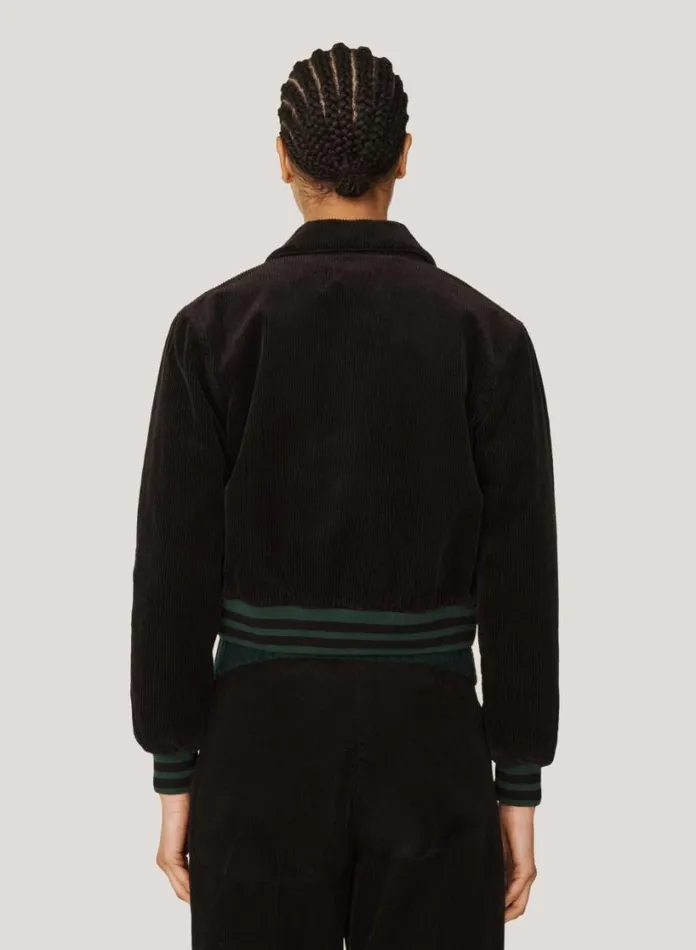 YMC Jets Embroidered Corduroy Baseball Jacket Black Womens Outerwear