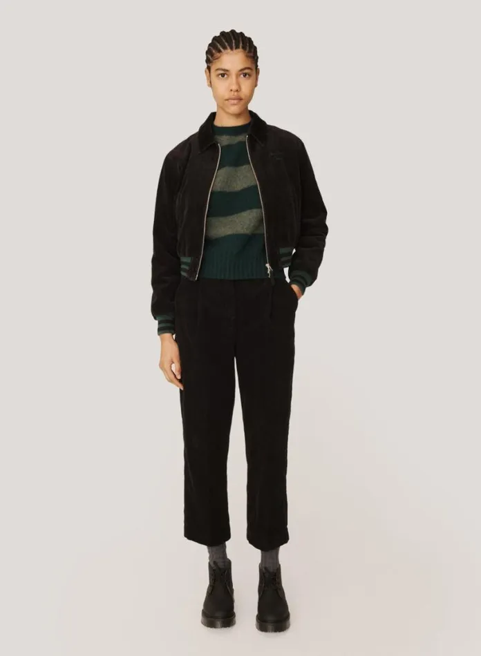 YMC Jets Embroidered Corduroy Baseball Jacket Black Womens Outerwear