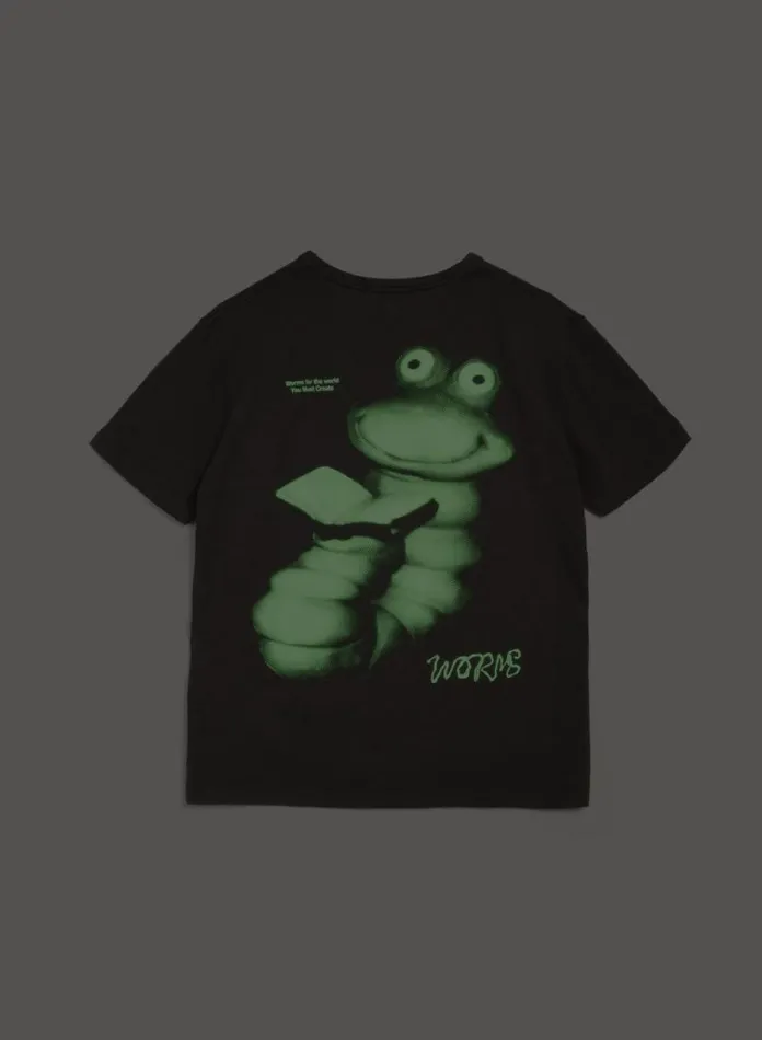 YMC Worms Glow TShirt Dark Olive Womens TShirts