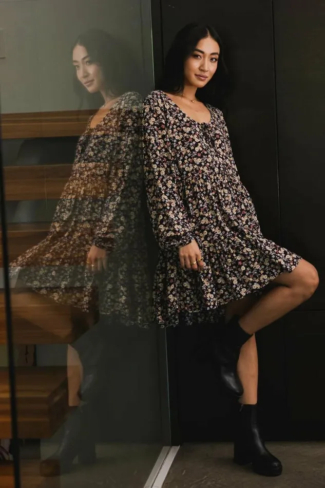 Zahara Floral Mini Dress Black Women Bohme Dresses