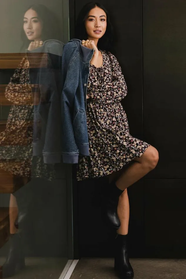 Zahara Floral Mini Dress Black Women Bohme Dresses