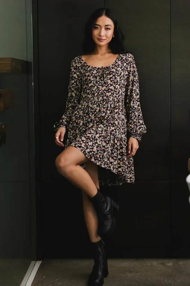 Zahara Floral Mini Dress Black Women Bohme Dresses