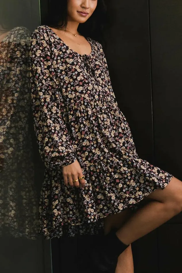 Zahara Floral Mini Dress Black Women Bohme Dresses